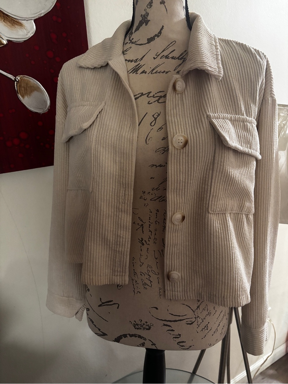 SHEIN Beige Corduroy Button-Front Jacket